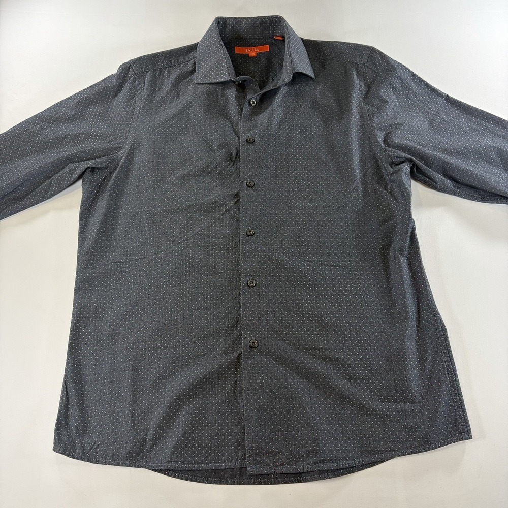 TALLIA Men's Dress Shirt Medium 15.5 Gray Multicolor Dot Long Sleeve Cotton
